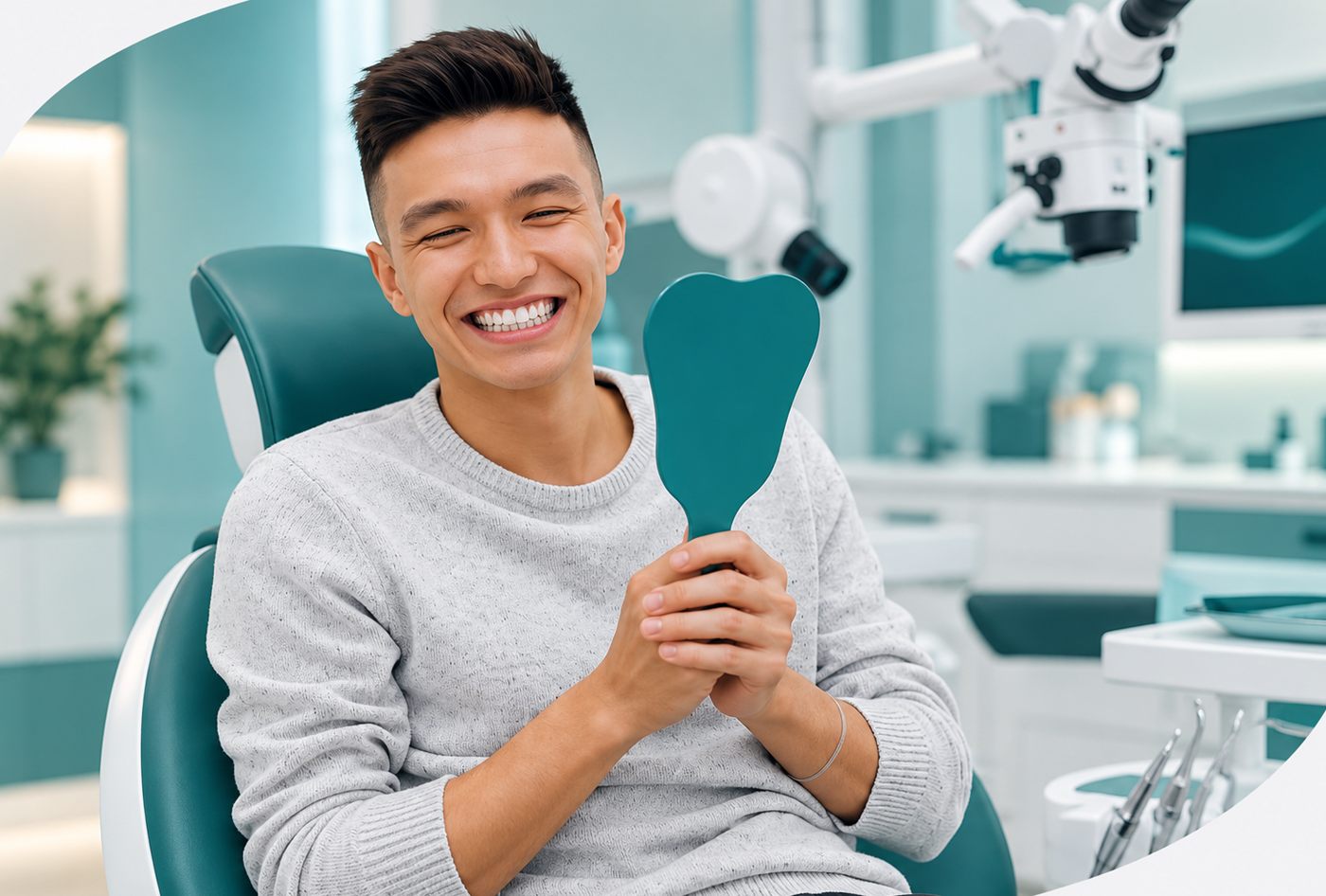 Paciente sonriendo en el consultorio durante un control